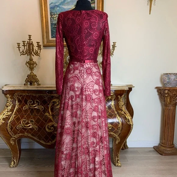 Women’s embroidery beaded lace formal evening dress - Picture 4 of 5